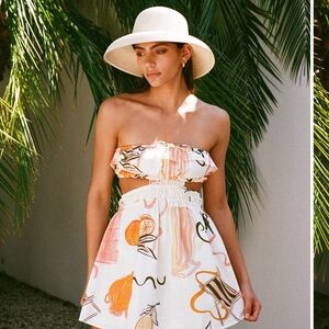 Sabo Skirt Strapless Mini Dress with Orange and Pink Accents